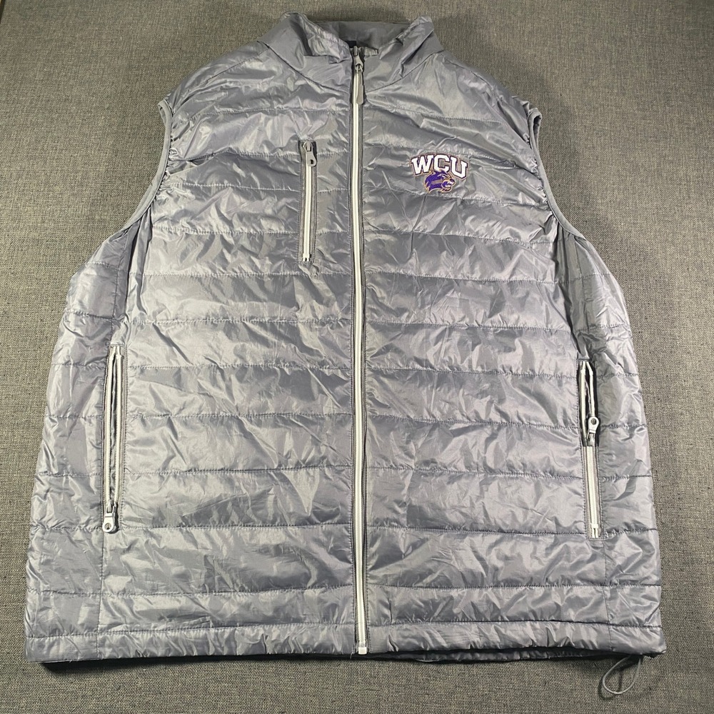 Vantage WCU Wildcats Puffer Vest Mens‎ Large Lightweight Full Zip Gray